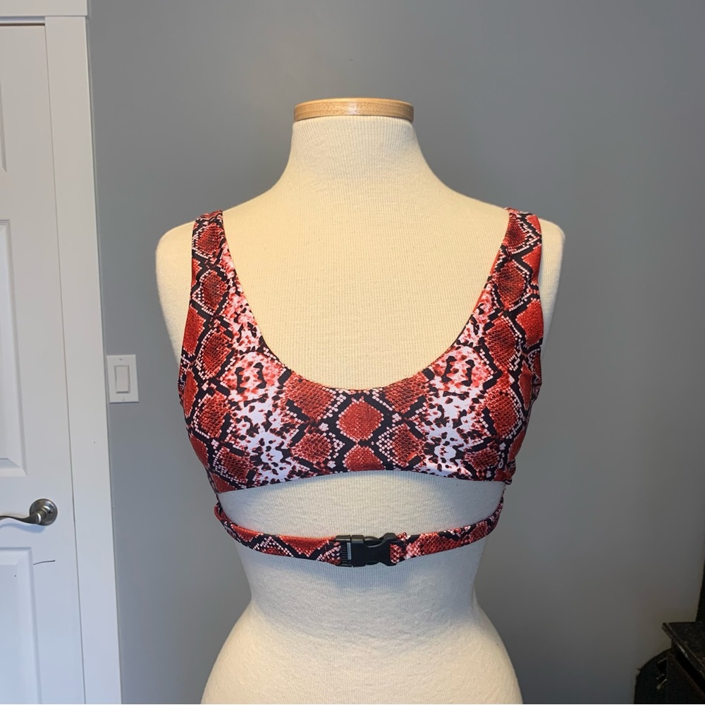 Zaful Red Snakeskin Animal Print Buckle Bikini Set Size Medium